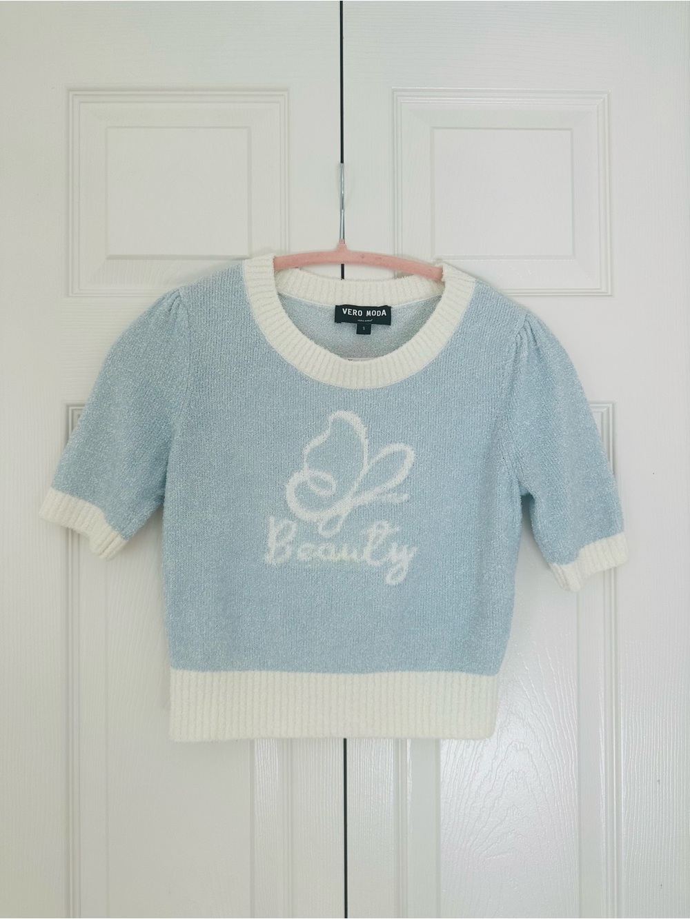Vero Moda Blue & Cream 'Beauty' Short Sleeve Sweater Size S or 4 New